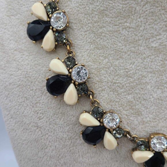 J Crew Black White Resin with Clear Crystal Statement Necklace - Picture 7 of 9